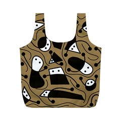 Playful Abstract Art - Brown Full Print Recycle Bags (m)  by Valentinaart