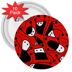 Playful abstract art - red 3  Buttons (10 pack) 