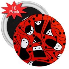 Playful abstract art - red 3  Magnets (10 pack) 