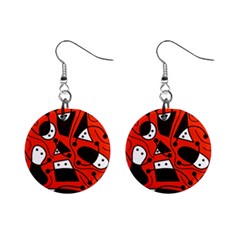 Playful abstract art - red Mini Button Earrings