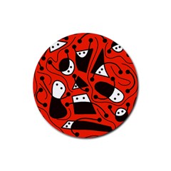 Playful abstract art - red Rubber Round Coaster (4 pack) 