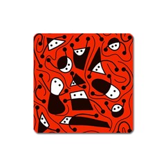 Playful abstract art - red Square Magnet