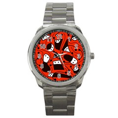 Playful abstract art - red Sport Metal Watch