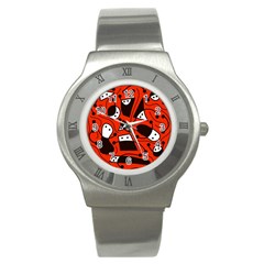 Playful abstract art - red Stainless Steel Watch