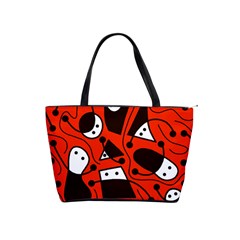 Playful Abstract Art - Red Shoulder Handbags by Valentinaart