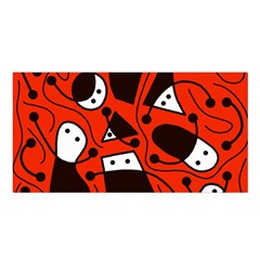 Playful abstract art - red Satin Shawl