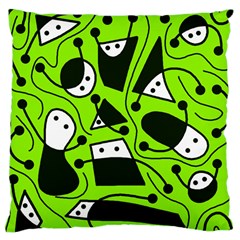 Playful Abstract Art - Green Large Cushion Case (one Side) by Valentinaart