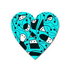 Playful Abstract Art - Cyan Heart Magnet by Valentinaart