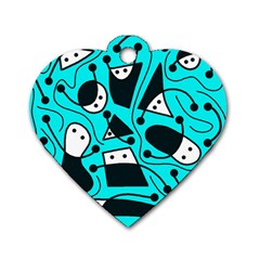 Playful Abstract Art - Cyan Dog Tag Heart (one Side) by Valentinaart