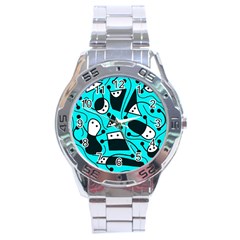 Playful Abstract Art - Cyan Stainless Steel Analogue Watch by Valentinaart