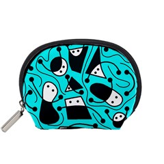 Playful Abstract Art - Cyan Accessory Pouches (small)  by Valentinaart