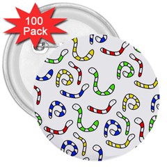 Colorful worms  3  Buttons (100 pack) 