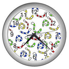 Colorful worms  Wall Clocks (Silver) 