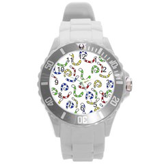 Colorful worms  Round Plastic Sport Watch (L)