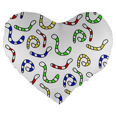Colorful worms  Large 19  Premium Flano Heart Shape Cushions