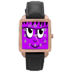 Halloween - Purple Frankenstein Rose Gold Leather Watch  by Valentinaart