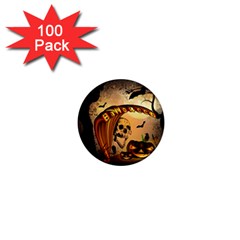 Halloween, Funny Pumpkin With Skull And Spider In The Night 1  Mini Magnets (100 Pack)  by FantasyWorld7