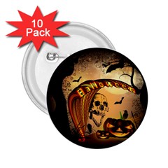 Halloween, Funny Pumpkin With Skull And Spider In The Night 2 25  Buttons (10 Pack)  by FantasyWorld7