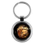 Halloween, Funny Pumpkin With Skull And Spider In The Night Key Chains (Round)  Front