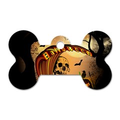 Halloween, Funny Pumpkin With Skull And Spider In The Night Dog Tag Bone (two Sides) by FantasyWorld7