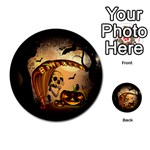 Halloween, Funny Pumpkin With Skull And Spider In The Night Multi-purpose Cards (Round)  Back 1