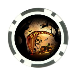 Halloween, Funny Pumpkin With Skull And Spider In The Night Poker Chip Card Guards (10 Pack)  by FantasyWorld7