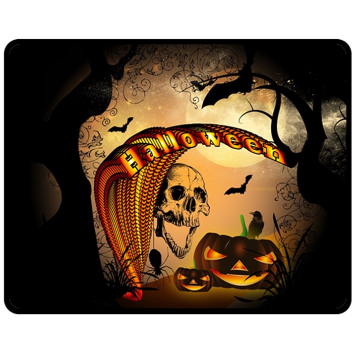 Halloween, Funny Pumpkin With Skull And Spider In The Night Double Sided Fleece Blanket (Medium) 