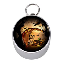 Halloween, Funny Pumpkin With Skull And Spider In The Night Mini Silver Compasses by FantasyWorld7