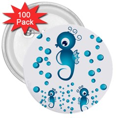 Seahorsesb 3  Buttons (100 Pack)  by vanessagf