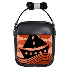 Boat - Red Girls Sling Bags by Valentinaart