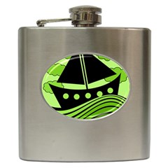 Boat - Green Hip Flask (6 Oz) by Valentinaart