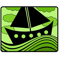 Boat - Green Fleece Blanket (medium)  by Valentinaart