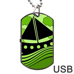 Boat - Green Dog Tag Usb Flash (one Side) by Valentinaart