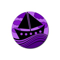 Boat - Purple Rubber Coaster (round)  by Valentinaart