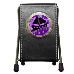 Boat - Purple Pen Holder Desk Clocks by Valentinaart