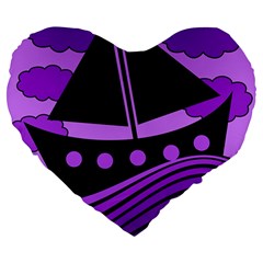 Boat - Purple Large 19  Premium Flano Heart Shape Cushions by Valentinaart