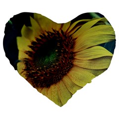 Sunflower Photography  Large 19  Premium Heart Shape Cushions by vanessagf