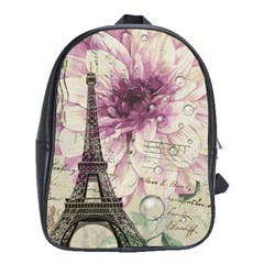 Purple Floral Vintage Paris Eiffel Tower Art School Bag (xl) by chicelegantboutique