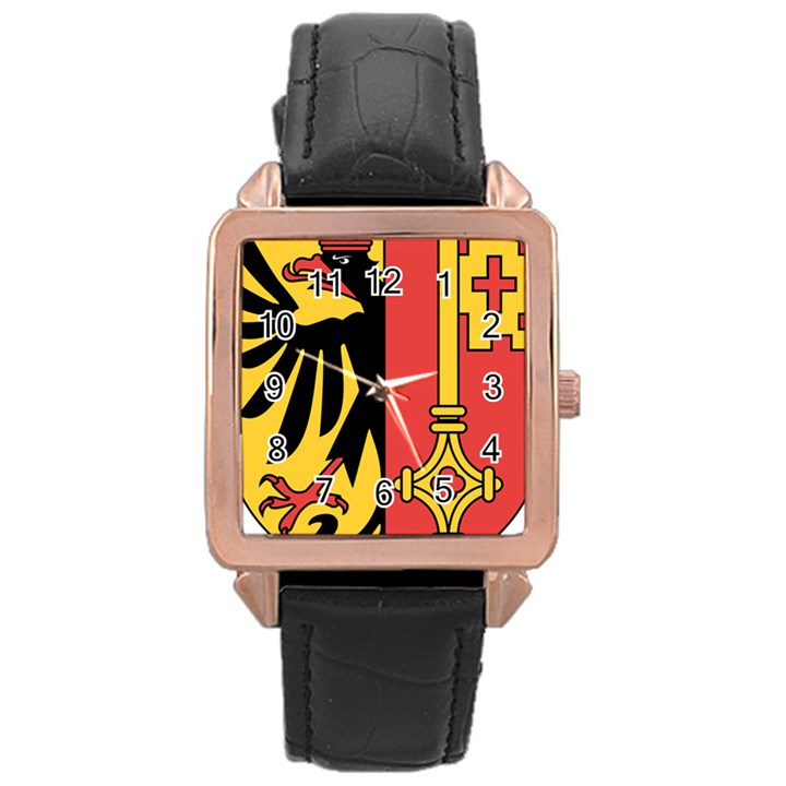Coat of Arms of Geneva Canton  Rose Gold Leather Watch 
