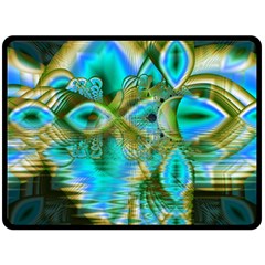 Crystal Gold Peacock, Abstract Mystical Lake Fleece Blanket (large)  by DianeClancy