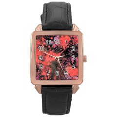 Pink And Black Abstract Splatter Paint Pattern Rose Gold Leather Watch 