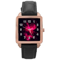 Pink Flame Fractal Pattern Rose Gold Leather Watch 