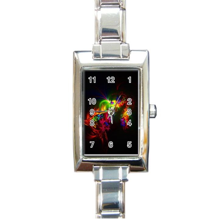 Bright Multi Coloured Fractal Pattern Rectangle Italian Charm Watch