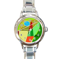 Colorful Abstraction Round Italian Charm Watch by Valentinaart