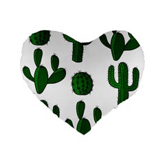 Cactuses Pattern Standard 16  Premium Flano Heart Shape Cushions by Valentinaart