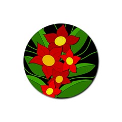 Red Flowers Rubber Round Coaster (4 Pack)  by Valentinaart