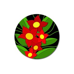 Red Flowers Magnet 3  (round) by Valentinaart