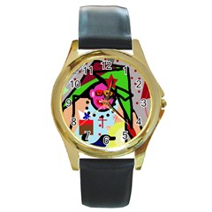 Quarreling Round Gold Metal Watch by Valentinaart