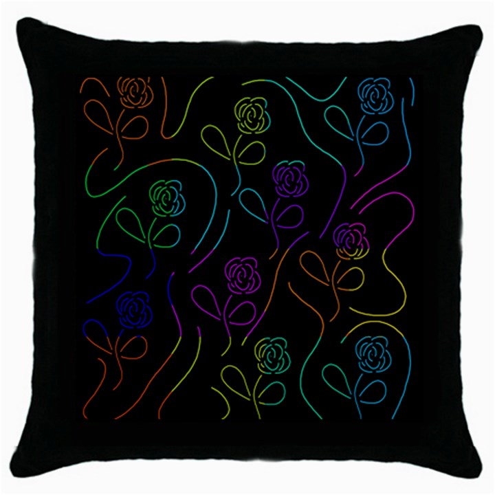 Flowers - pattern Throw Pillow Case (Black)