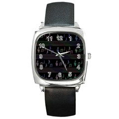 Music Pattern Square Metal Watch by Valentinaart